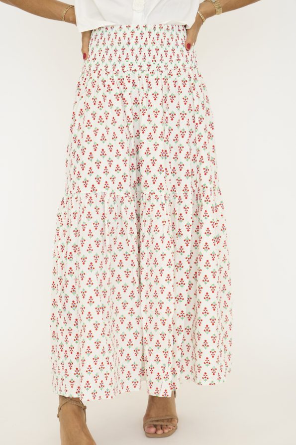 Poppy Floral Smock Waist Maxi Skirt