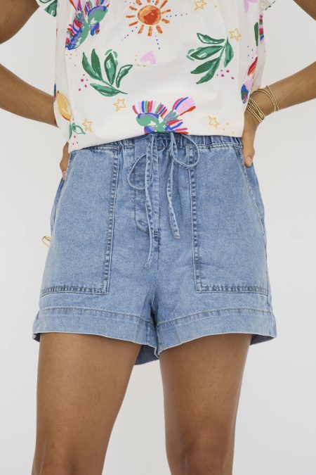 Denim Drawstring Shorts